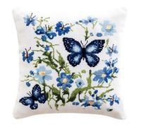 WallustrioaW DIY Coussin Point de Croix,papillon floral bleu,Kit de coussin au point de croix estampé pour une décoration créative de la maison,point de croix 45x45cm