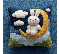 WallustrioaW Diy Crochet À La Main Kits, Kits De Coussins Avec Crochet,Lune Du Lapin 43×43Cm Kit Tapis Point Noué À Faire Pour Débutants,Adultes,Latch Hook Canevas Coussin Point