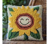 WallustrioaW fleurs de dessin animé Kit de broderie au point de croix Coussin,Tournesol souriant,Point de Croix Kit Complet Adulte DIY Ensemble de Broderie pour Adultes Point de Croix 45x45cm