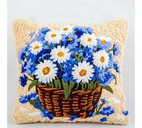 WallustrioaW fleurs Kit De Crochet De Loquet Coussin,Bleuets dans un panier de fleurs,Bricolage Kit De Coussin De Crochet De Loquet,Cadeau Broderie Décoration De La Maison,43x43cm