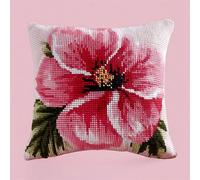 WallustrioaW fleurs Noué Coussin au Crochets à Loquet Bricolage,Fleurs de pivoine roses,Kit de Tapis de Crochet à Point,Modèle de couleur pré-imprimé,43x43cm