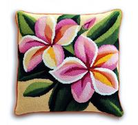 WallustrioaW fleurs Point De Croix Kit Coussin Complet Set,Plumeria,Decoration Manuelle Broderie Kit Adulte Art Creatif Cadeau DIY Cross Stitch Embroidery,45x45cm