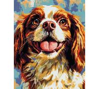 WallustrioaW Kit Complet de Broderie Point de CroixCavalier King Charles Spaniel,Canevas Pré-Imprimé 11CT,DIY pour Débutants,Design Moderne et Créatif,40x50cm