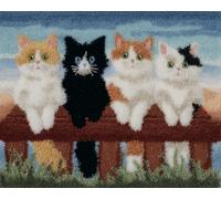 WallustrioaW Kit Complet de Crochet pour Tapis,Un groupe de chats perchés sur la clôture,DIY Broderie Kit Tapis Point Noué à Faire pour Débutants,Adultes ou Enfants,Latch Hook Canevas rug,90x120cm