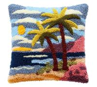 WallustrioaW Kit Coussin au Point Noué,Cocotiers au bord de la mer,Kit Tapis Point Noué,Coussin avec Crochet à Loquet,d'oreiller à crochet à loquet,43x43cm