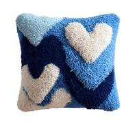 WallustrioaW Kit Coussin au Point Noué,Cœur bleu,Tapis Point Noué,Kits de Crochet de Verrouillage for Adultes Débutants Bricolage,43x43cm
