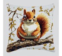 WallustrioaW Kit Coussin au Point Noué écureuil sur une branche,Tapis Point Noué Kit,Kits de Crochet de Verrouillage for Adultes Débutants Bricolage,43x43cm