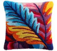WallustrioaW Kit Coussin au Point Noué,feuilles colorées,Tapis Point Noué,Kits de Crochet de Verrouillage for Adultes Débutants Bricolage,43x43cm