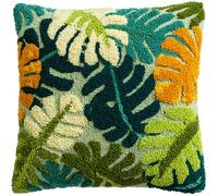 WallustrioaW Kit Coussin au Point Noué,feuilles de palmier tropicales,Tapis Point Noué,Kits de Crochet de Verrouillage for Adultes Débutants Bricolage,43x43cm