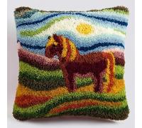 WallustrioaW Kit Crochet De Verrouillage Cheval Diy Broderie Kits De Crochet Kit Point Noué Coussin, Latch Hook Canevas Coussin Point 43X43Cm