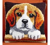 WallustrioaW Kit Crochet De Verrouillage Chiot Diy Broderie Kits De Crochet Kit Point Noué Coussin, Latch Hook Canevas Coussin Point 43X43Cm