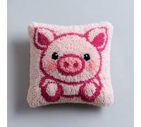 WallustrioaW Kit Crochet De Verrouillage Cochon Rose Diy Broderie Kits De Crochet Kit Point Noué Coussin, Latch Hook Canevas Coussin Point 43X43Cm