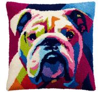 WallustrioaW Kit Crochet de Verrouillage Tapis DIY,Bouledogue coloré,Kit Tapis Point Noué à Faire pour Débutants,Adultes,Latch Hook Canevas Coussin Point de Croix,43x43cm