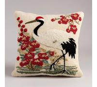 WallustrioaW Kit Crochet de Verrouillage Tapis DIY Broderie,Fleurs et grues à couronne rouge,Kit Tapis Point Noué à Faire pour Débutants,Adultes ou Enfants,Latch Hook Canevas Coussin,43x43cm