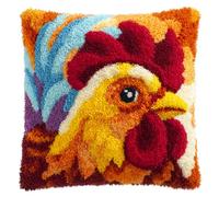WallustrioaW Kit Crochet de Verrouillage Tapis DIY,Coq animal,Kit Tapis Point Noué à Faire pour Débutants,Adultes,Latch Hook Canevas Coussin Point de Croix,43x43cm