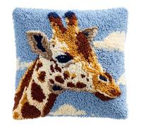 WallustrioaW Kit de almohada de gancho,Jirafa animal,Kit Cojin Gancho de Pestillo,de Cojines con Cierre de Pestillo,Latch Hook Pillowcase,43x43cm