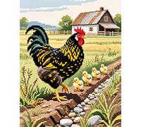 WallustrioaW Kit de broderie au point de croix pré-impriméDes poules et des poussins à la ferme,11CT Complet Adulte Debutant Estampillé Canevas Broderie Point de Croix Kits,40x50cm
