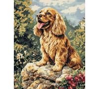 WallustrioaW Kit de broderie croisée 11CT tissu imprimé,Cavalier King Charles Spaniel,DIY kit d'entrée broderie pré - impression pour filles artisanat cadeaux,40x50cm