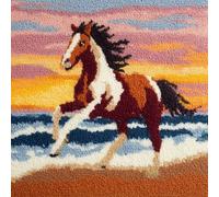 WallustrioaW Kit de Cojines con Cierre de Pestillo,Caballos corriendo en la playa,Kit Gancho de Pestillo,Funda de Cojín para Sofá,Funda de Almohada Bordadas,43x43cm