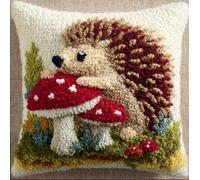 WallustrioaW Kit de coussin à crochet à loquet,Hérisson et Champignon,Loquet Crochet Kit Complet Housse de Coussin,Convient pour la décoration intérieure et les cadeaux faits main,43x43cm