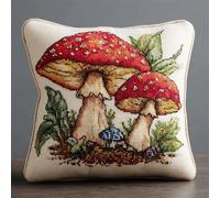 WallustrioaW Kit De Coussin À Crochet,Champignon rouge des forêts,Housse De Coussin À Faire Soi-Même,Toile Imprimée Artisanale Pour Débutants,Broderie,Artisanat,43x43cm