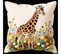 WallustrioaW Kit De Coussin À Crochet,Girafe dans les fleurs,Housse De Coussin À Faire Soi-Même,Toile Imprimée Artisanale Pour Débutants,Broderie,Artisanat,43x43cm