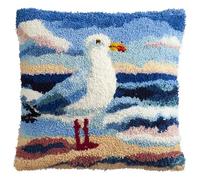 WallustrioaW Kit de Coussin avec Crochet à Loquet,Animal Mouette Oiseau,Kit Crochet de Verrouillage Tapis DIY Broderie,Latch Hook Canevas Coussin Point de Croix,43x43cm
