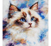 WallustrioaW Kit de Coussin avec Crochet à Loquet Animaux mignons,chat siamois,Kit Coussin au Point Noué,création de Tapis et Canvas,Kit Tapis Point Noué,43x43cm