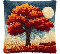 WallustrioaW Kit de Coussin avec Crochet à Loquet,Arbre des quatre saisons,Kits de Crochet pour Enfants Adultes Débutants,Coussin au Point Noué,Housse de coussin à broder,43x43cm