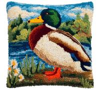 WallustrioaW Kit de Coussin avec Crochet à Loquet,canards sauvages,Kit Crochet de Verrouillage Tapis DIY Broderie,Latch Hook Canevas Coussin Point de Croix,43x43cm