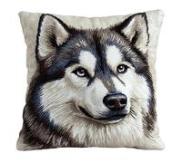 WallustrioaW Kit de Coussin avec Crochet à Loquet Chien animal,husky,Kit Coussin au Point Noué,création de Tapis et Canvas,Kit Tapis Point Noué,43x43cm