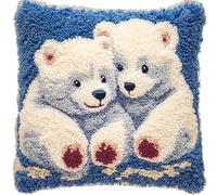 WallustrioaW Kit de Coussin avec Crochet à Loquet,Couple d'ours blancs,Coussin au Point Noué,création de Tapis et Canvas,Kit Tapis Point Noué,43x43cm