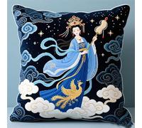 WallustrioaW Kit de Coussin avec Crochet à Loquet,Fille en costume ancien,Kit Crochet de Verrouillage Tapis DIY Broderie,Latch Hook Canevas Coussin Point de Croix,43x43cm