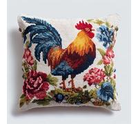 WallustrioaW Kit de Coussin avec Crochet à Loquet,Fleurs et coq,Kit Coussin au Point Noué,création de Tapis et Canvas,Tapis Point Noué,43x43cm