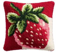 WallustrioaW Kit de Coussin avec Crochet à Loquet,Fraise,Coussin au Point Noué,création de Tapis et Canvas,Kit Tapis Point Noué,43x43cm