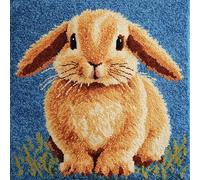 WallustrioaW Kit de Coussin avec Crochet à Loquet Lapin animal mignon,Kit Coussin au Point Noué,création de Tapis et Canvas,Kit Tapis Point Noué,43x43cm
