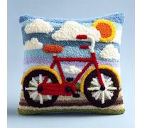 WallustrioaW Kit de coussin avec crochet à loquet,vélo de dessin animé,Kit de broderie pour débutants,adultes,Housse de coussin Pour décoration d'intérieur,43x43cm
