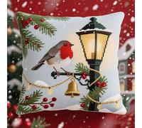 WallustrioaW Kit de crochet à loquet pour adultes et enfants,Oiseaux sous les lumières de Noël,Kit de Coussin avec Crochet à Loquet,Coussin au Point Noué,cadeau d'anniversaire,43x43cm