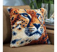 WallustrioaW Kit De Crochet À Loquet Pour Adultes Guépard Kit De Coussin Avec Crochet À Loquet,Kits Coussin Au Point Noué,Cadeau D'Anniversaire,43X43Cm