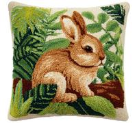 WallustrioaW Kit De Crochet À Loquet Pour Adultes Lapin Kit De Coussin Avec Crochet À Loquet,Kits Coussin Au Point Noué,Cadeau D'Anniversaire,43X43Cm