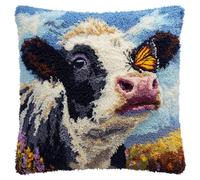 WallustrioaW kit de crochet à loquet,Vaches et papillons,Kit de coussin avec crochet à loquet,broderie pour débutants,adultes et enfants,43x43cm