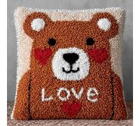 WallustrioaW Kit de crochet de loquet à faire soi-même,Ours en forme de cœur,Kit Point de Croix Complet de Crochet de Loquet pour Housse de Coussin,43x43cm