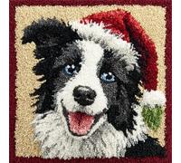 WallustrioaW Kit de crochet de loquet à faire soi-même,Un chien de berger portant un bonnet de Père Noël,Kit Point de Croix Complet de Crochet de Loquet pour Housse de Coussin,43x43cm