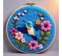 WallustrioaW Kit de feutrage à l'aiguille,animal fleur colibri,outils de feutrage à l'aiguille pour débutants,cerceaux de broderie,utilisé pour la décoration de la maison