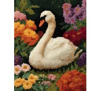 WallustrioaW Kit de tapis à crochet à loquet,Cygne blanc et lotus,Kit de fabrication de tapis pour adultes et enfants,Latch Hook Rug décoration d'intérieur,55x75cm