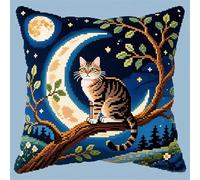 WallustrioaW Kit de Tapis de Crochet à Point Noué,Chouette sous la lune,Coussin au Crochets à Loquet Bricolage,Création de Tapis à Crocher,Modèle de pré-imprimé,43x43cm