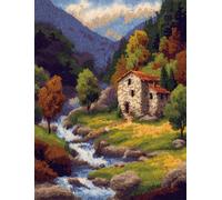 WallustrioaW Kit De Tapis De Crochet De Latch De Diy,cabane dans les bois,Kit De Tapis De Broderie De Fil De Crochet,Décoration de la Maison Enfants et Adultes,55x75cm