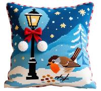 WallustrioaW Kit D'Oreiller À Crochet De Loquet,Oiseaux sous les lumières de Noël,Kit De Crochet De Loquet D'Oreiller Housse De Coussin Diy Pour Débutants Et Adultes Cadeaux Pour La 43x43cm