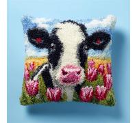 WallustrioaW Kit D'Oreiller À Crochet De Verrouillage,Fleurs et vaches,Pour La Housse De Coussin De Bricolage,Housse De Coussin De Couture Au Crochet Artisanal,43x43cm