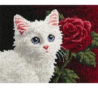 WallustrioaW Kit Tapis à Crochet à Loquet Adultes,Des animaux,un chat et des fleurs,Kit Tapis Crochet,Latch Hook Rug,Carpet Making Crafts DIY Craft Gifts,52x38cm